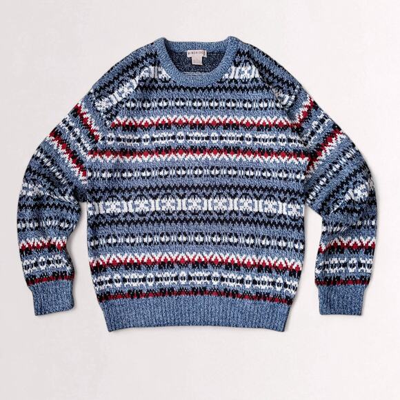 Y2K Fair Isle Cozy Winter Pullover Sweater Cabincore Heritage Apres Striped Sz L - Picture 2 of 8